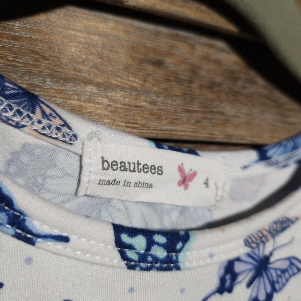 EUC Beautees size 4 front tie Shirt with butterflies - Picture 3 of 3